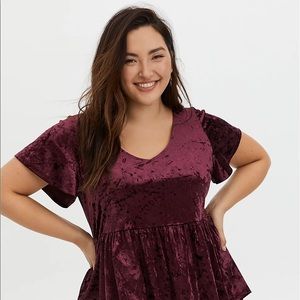 Torrid Burgundy Purple Velvet Midi Babydoll Top in Size 0X